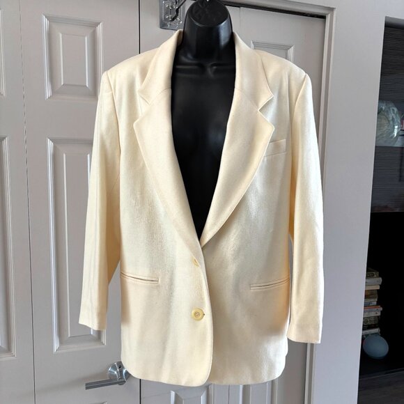 Vintage Cream Wool Blend Blazer - Made in USA, Size S - Picture 1 of 8